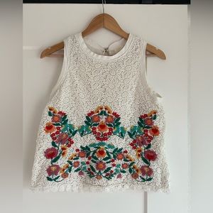 MAEVE Anthropologie Floral Embroidered Lace Crochet Sleeveless Tank Top Size S